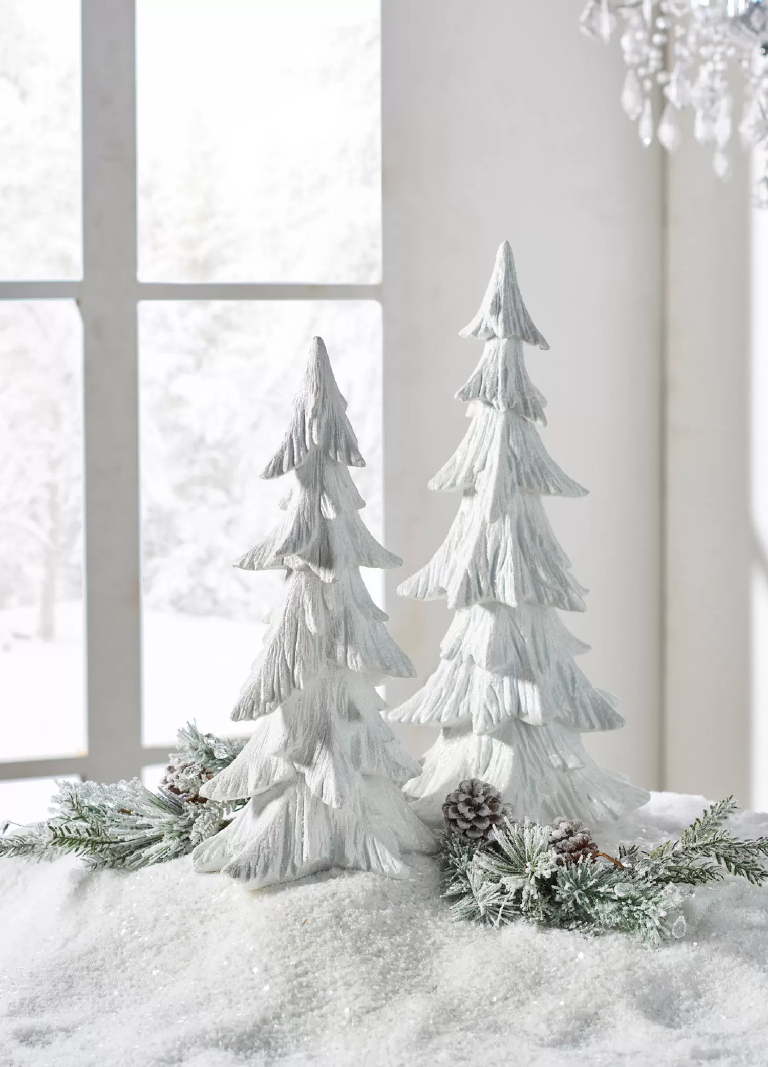 The Jolly Christmas Shop Snowflake Soiree | Snow Christmas Decorations | Raz White Carved Christmas Tree Decoration Set Of 2 4401619