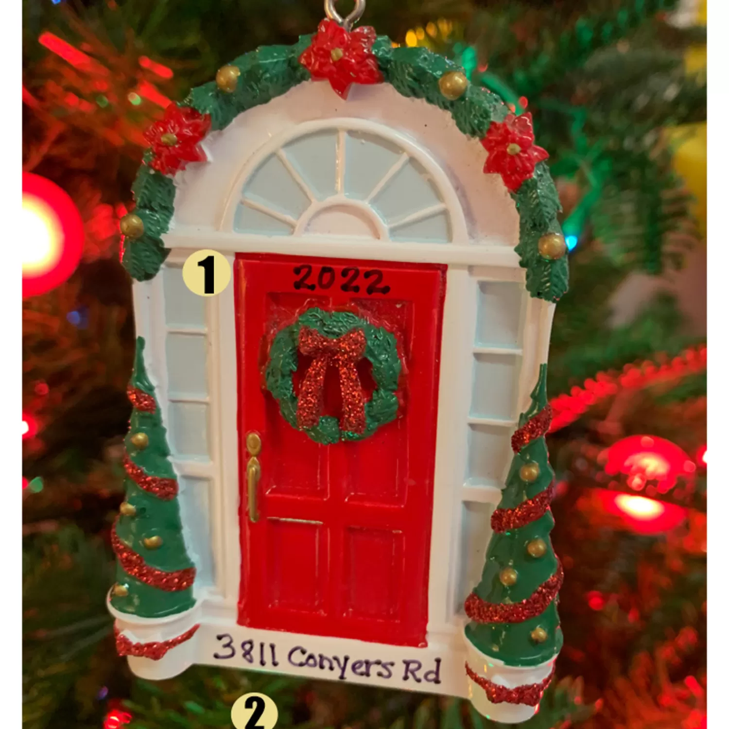 The Jolly Christmas Shop Personalized Ornaments·Misc. | Miscellaneous | Red Door With Wreath Personalized Christmas Ornament OR2297