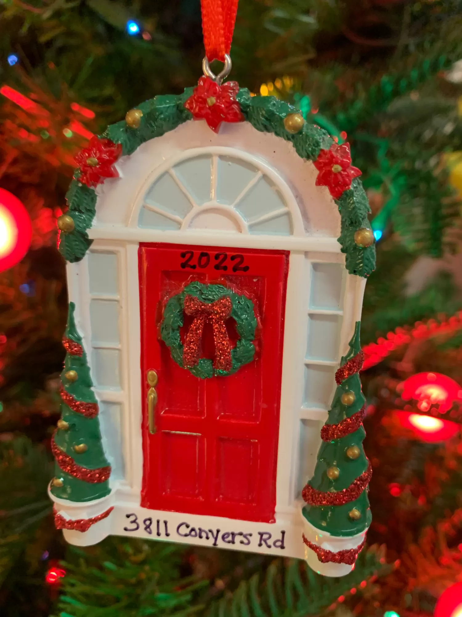 The Jolly Christmas Shop Personalized Ornaments·Misc. | Miscellaneous | Red Door With Wreath Personalized Christmas Ornament OR2297