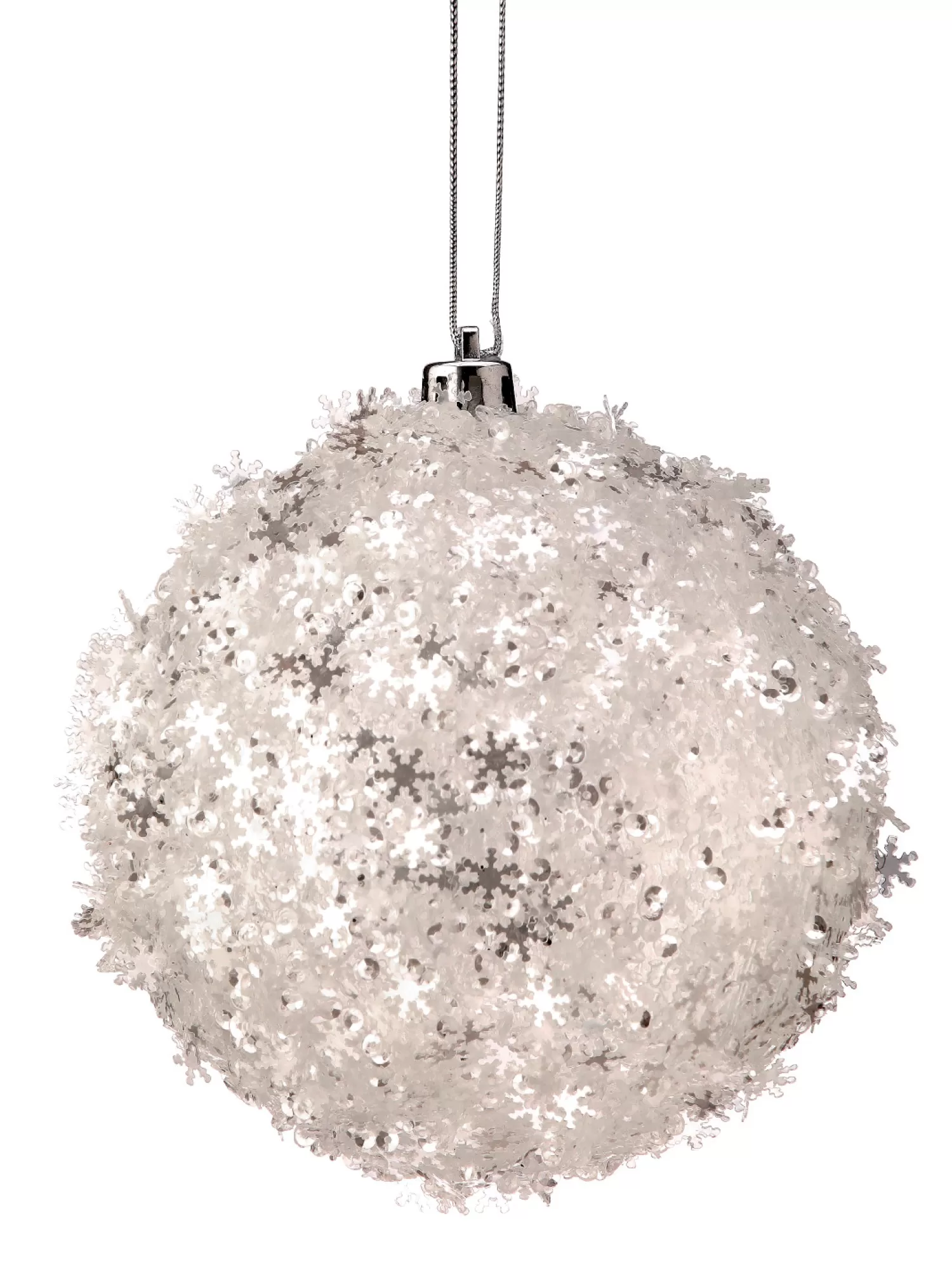The Jolly Christmas Shop Snowflake Soiree | Snow Christmas Decorations | Regency 4" Metallic White Snowflake Ball Christmas Ornament MTX72220