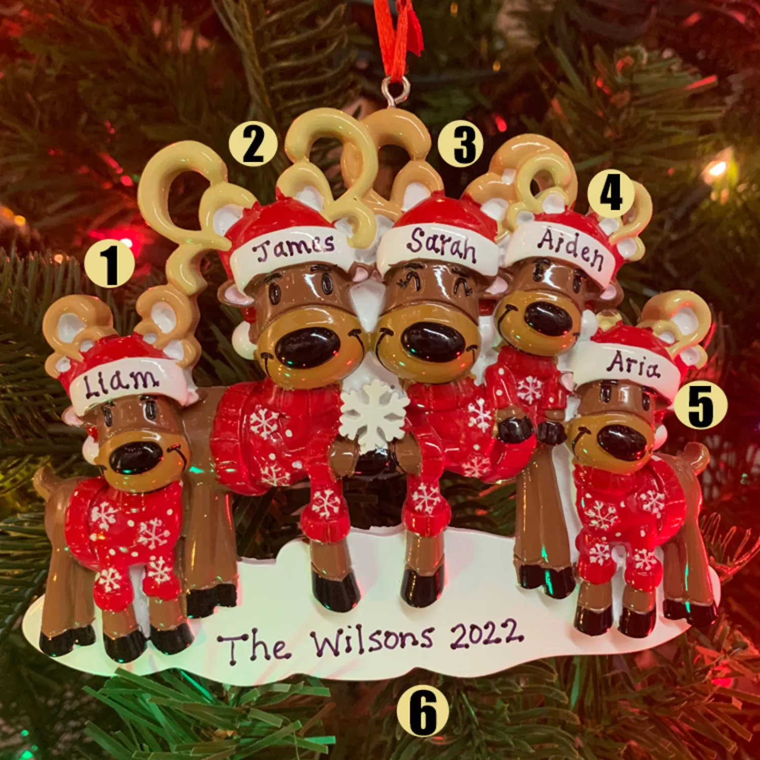 The Jolly Christmas Shop Personalized Ornaments·Family Ornaments | Animals·Reindeer | Reindeer Family Of 5 Personalized Christmas Ornament OR2256-5
