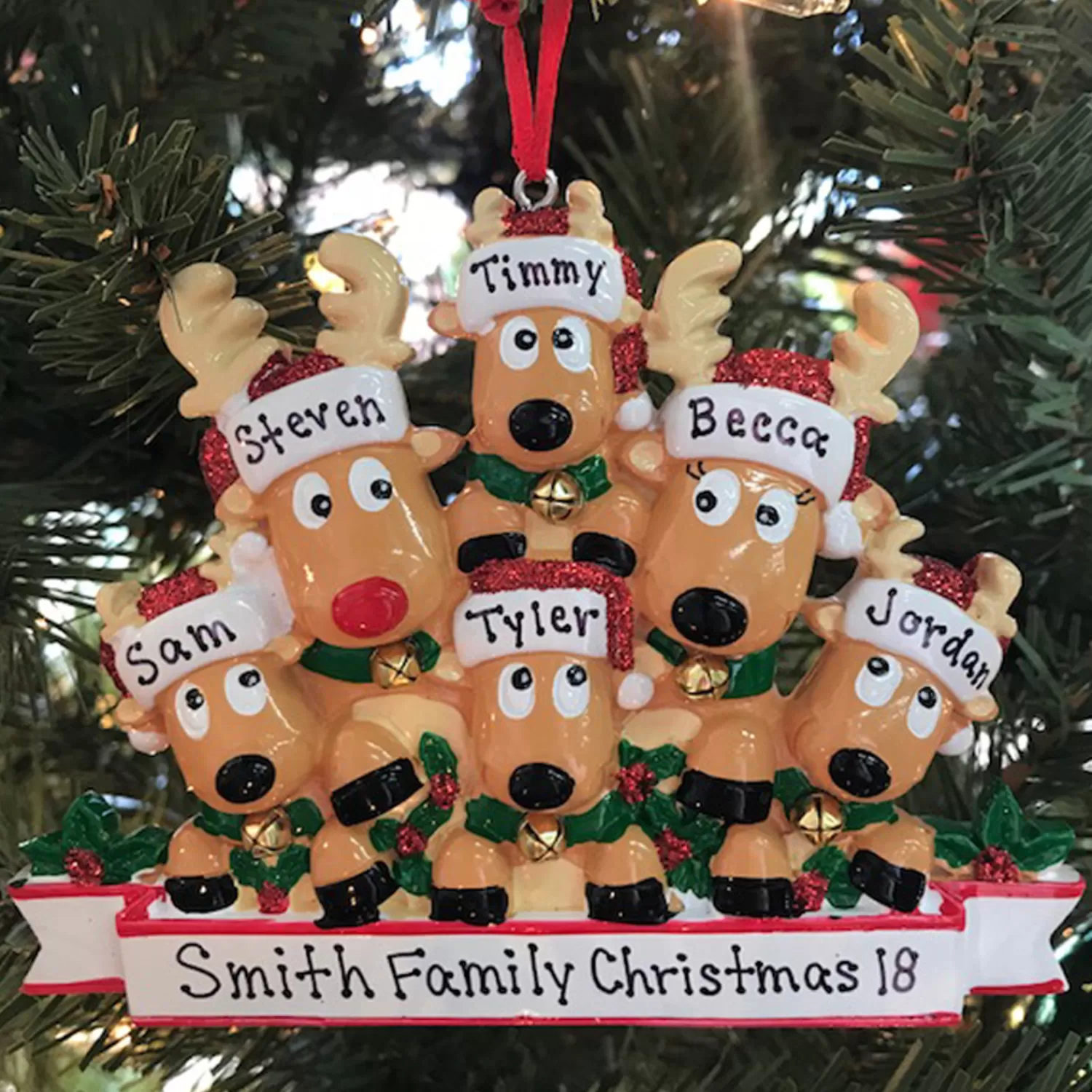 The Jolly Christmas Shop Personalized Ornaments·Family Ornaments | Reindeer Family Of 6 Personalized Christmas Ornament
