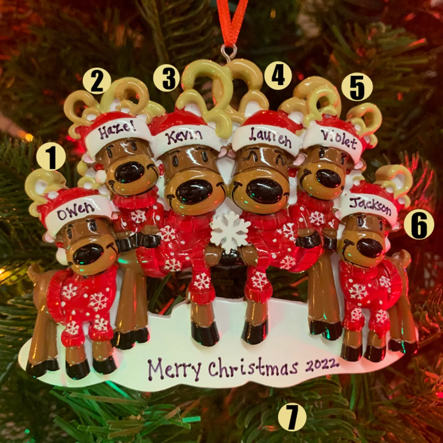 The Jolly Christmas Shop Personalized Ornaments·Family Ornaments | Animals·Reindeer | Reindeer Family Of 6 Personalized Christmas Ornament OR2256-6