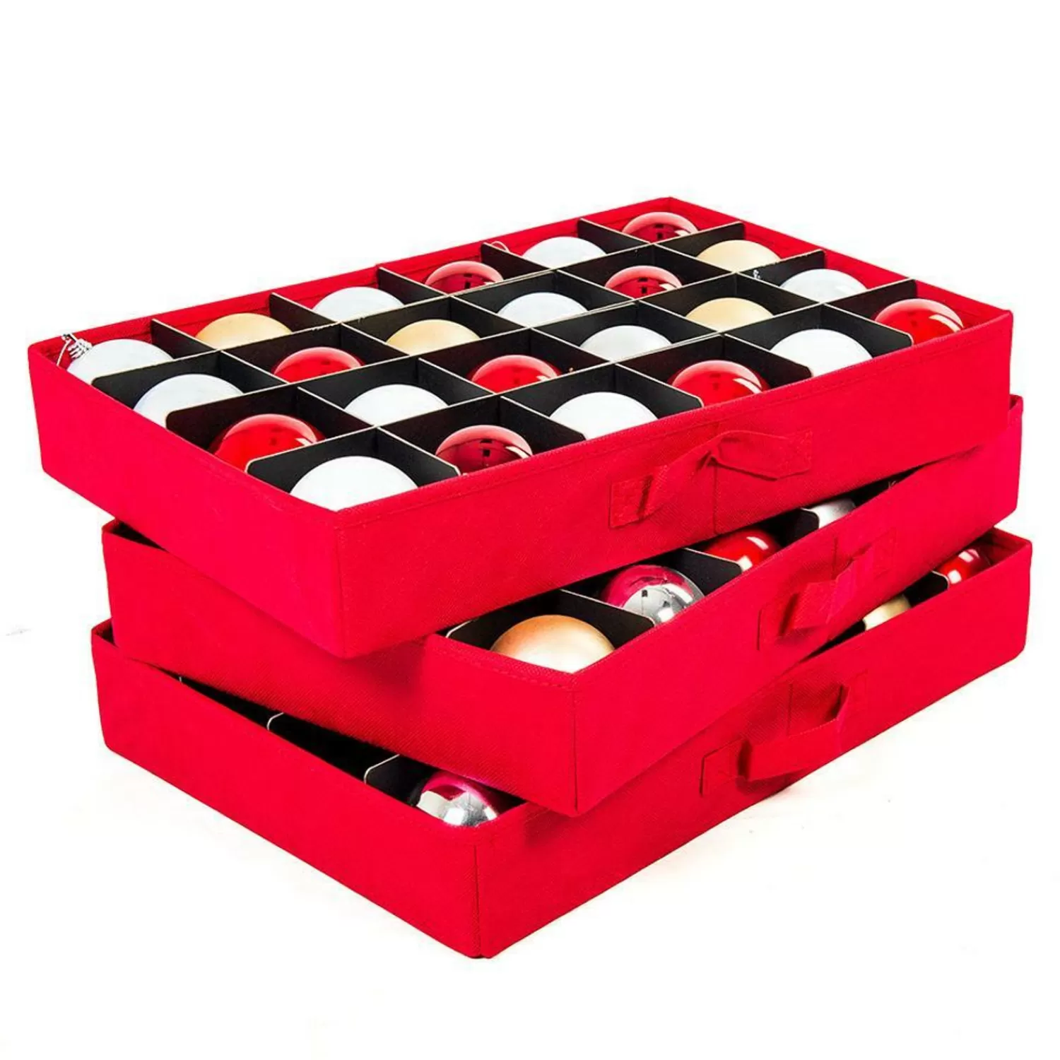 The Jolly Christmas Shop Ornament Boxes, Hooks And Stands | Santa's Bags Red 3 Tray Ornament Storage Drawer With Lid SB-10452-RED