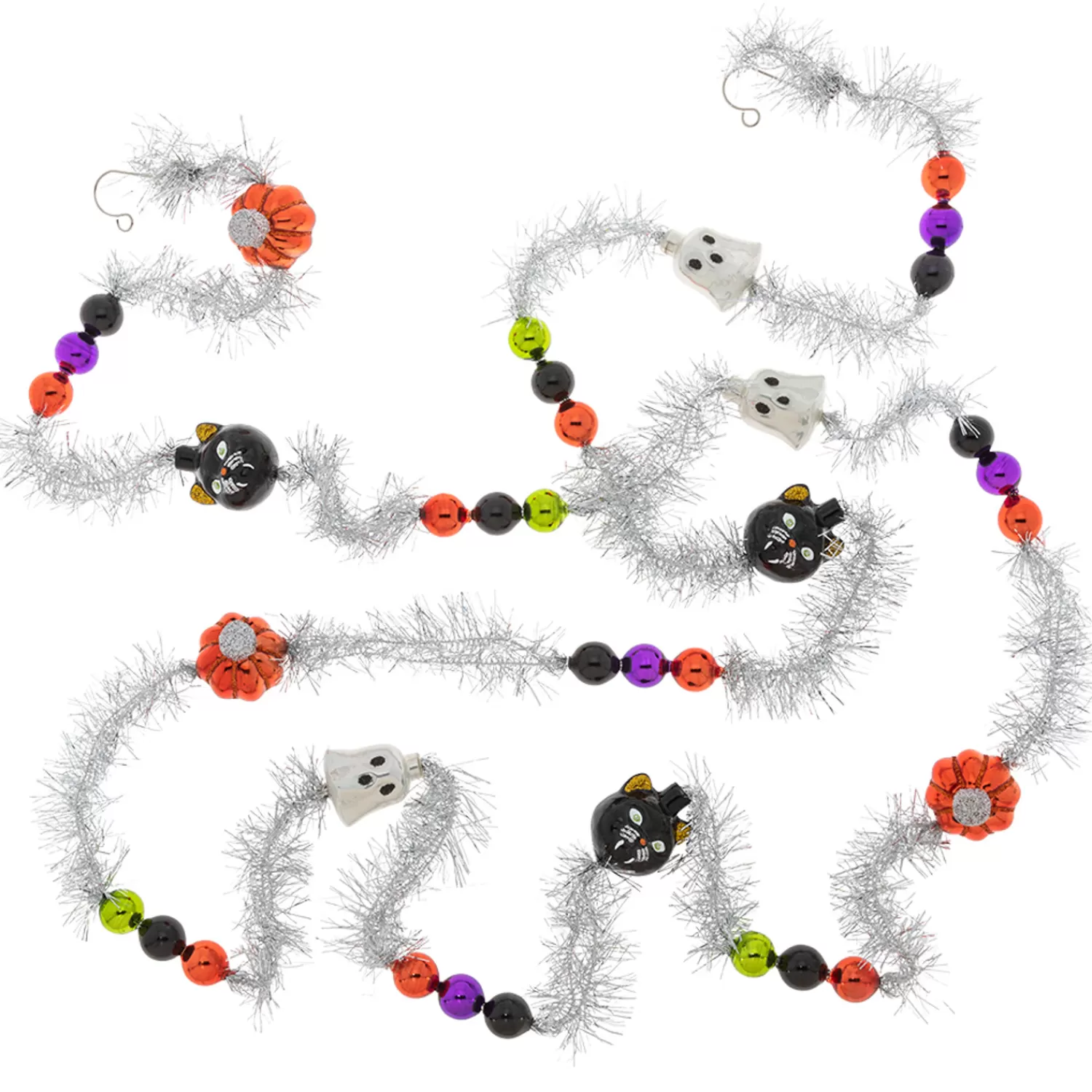 The Jolly Christmas Shop Shiny Brite Halloween | Christopher Radko·Halloween | Shiny Brite Halloween 7' Tinsel Cat, Pumpkin, Ghost Glass Garland 4028054