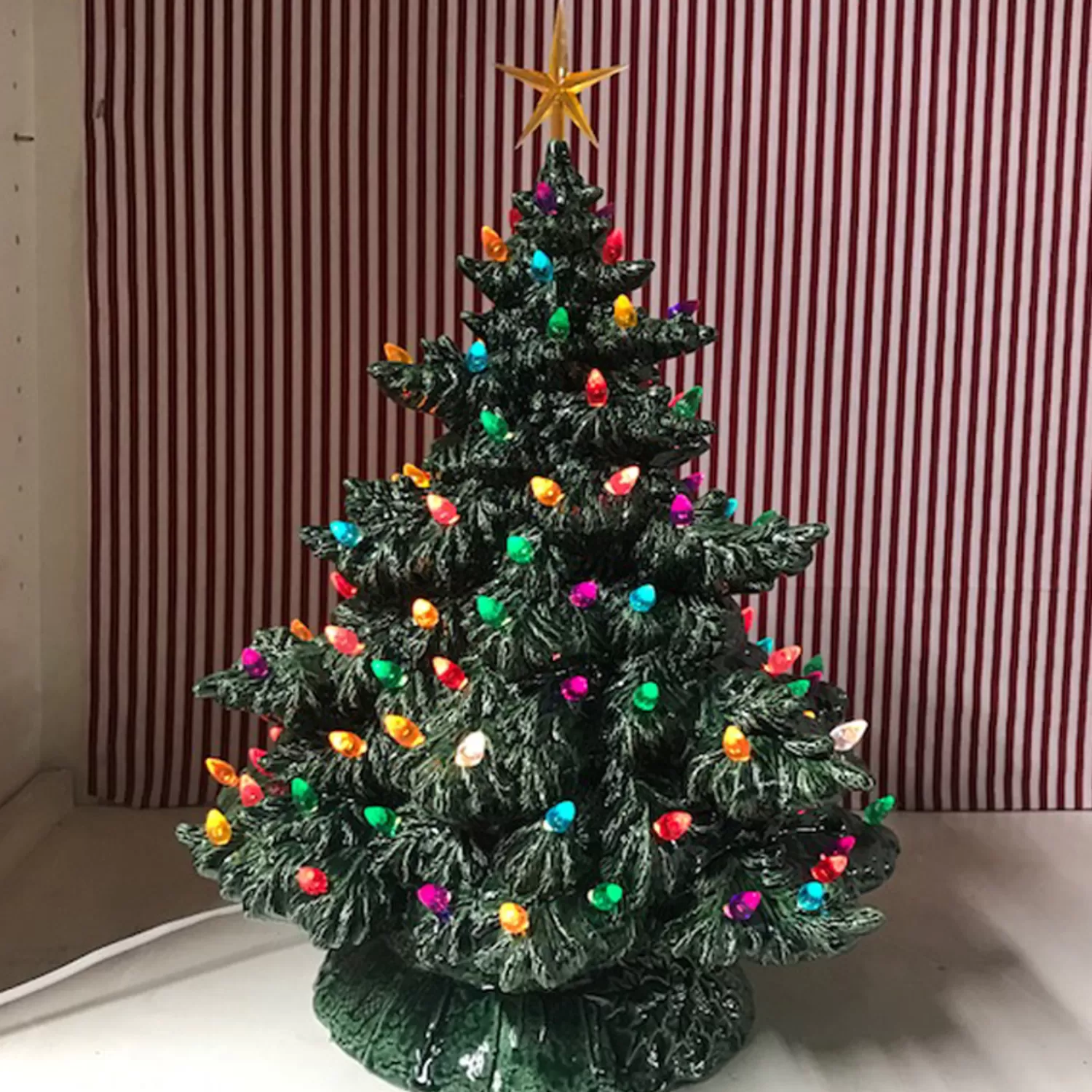 The Jolly Christmas Shop Vintage Decorations | Lighted Christmas Decorations | Sierra Lighted Green Ceramic Christmas Tree 16"