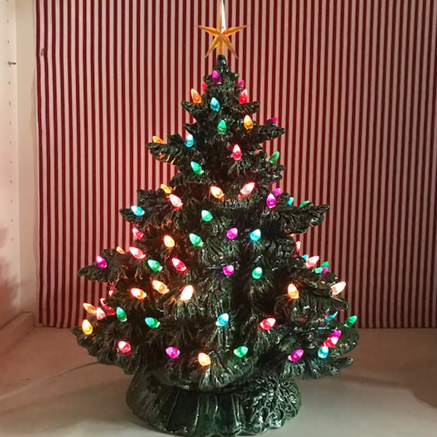 The Jolly Christmas Shop Vintage Decorations | Lighted Christmas Decorations | Sierra Lighted Green Ceramic Christmas Tree 16"