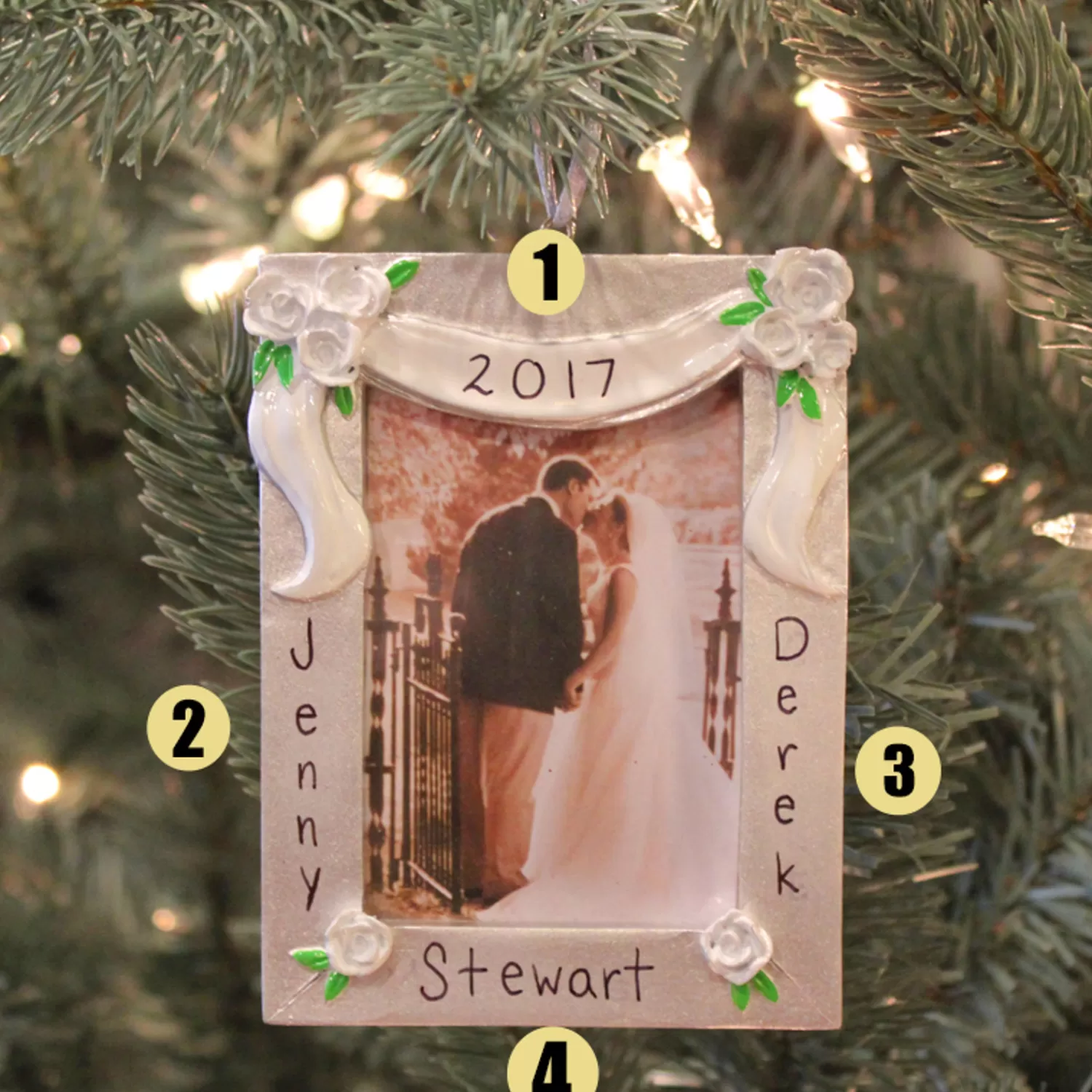 The Jolly Christmas Shop Personalized Ornaments·Wedding And Engagement Ornaments | Wedding | Silver And White Wedding Picture Frame Personalized Christmas Ornament PF958