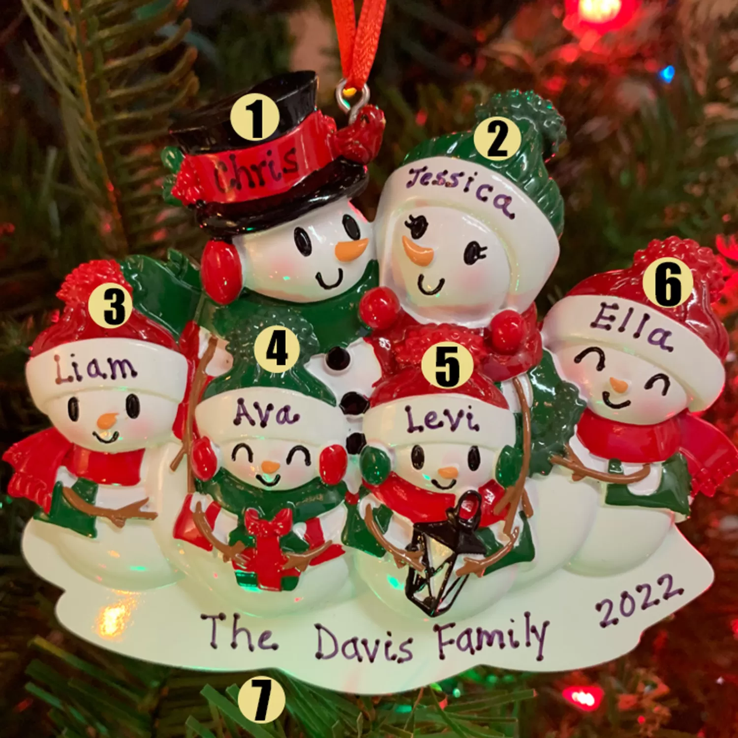 The Jolly Christmas Shop Personalized Ornaments·Family Ornaments | Snowman | Snowman Family Of 6 Personalized Christmas Ornament OR2255-6