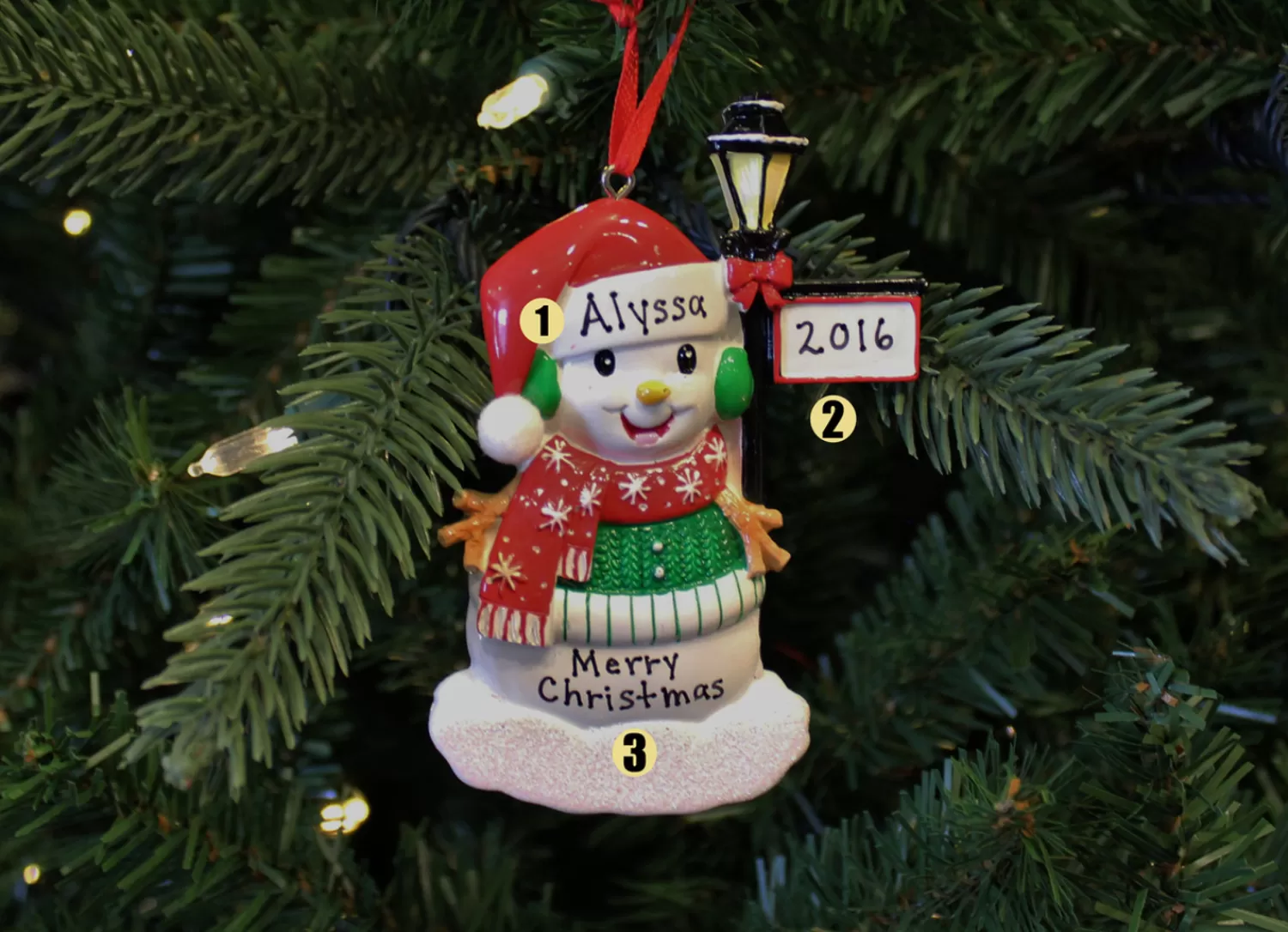 The Jolly Christmas Shop Snowman Christmas Decorations | Personalized Ornaments·Misc. | Snowman Standing By A Light Post Personalized Christmas Ornament