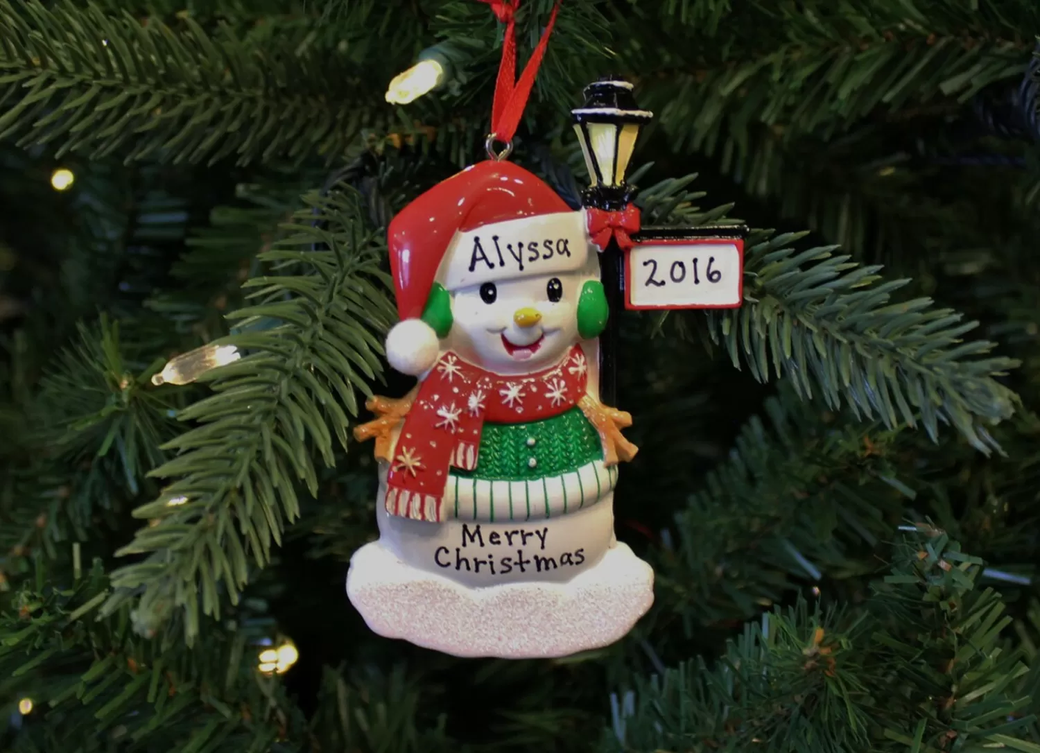 The Jolly Christmas Shop Snowman Christmas Decorations | Personalized Ornaments·Misc. | Snowman Standing By A Light Post Personalized Christmas Ornament