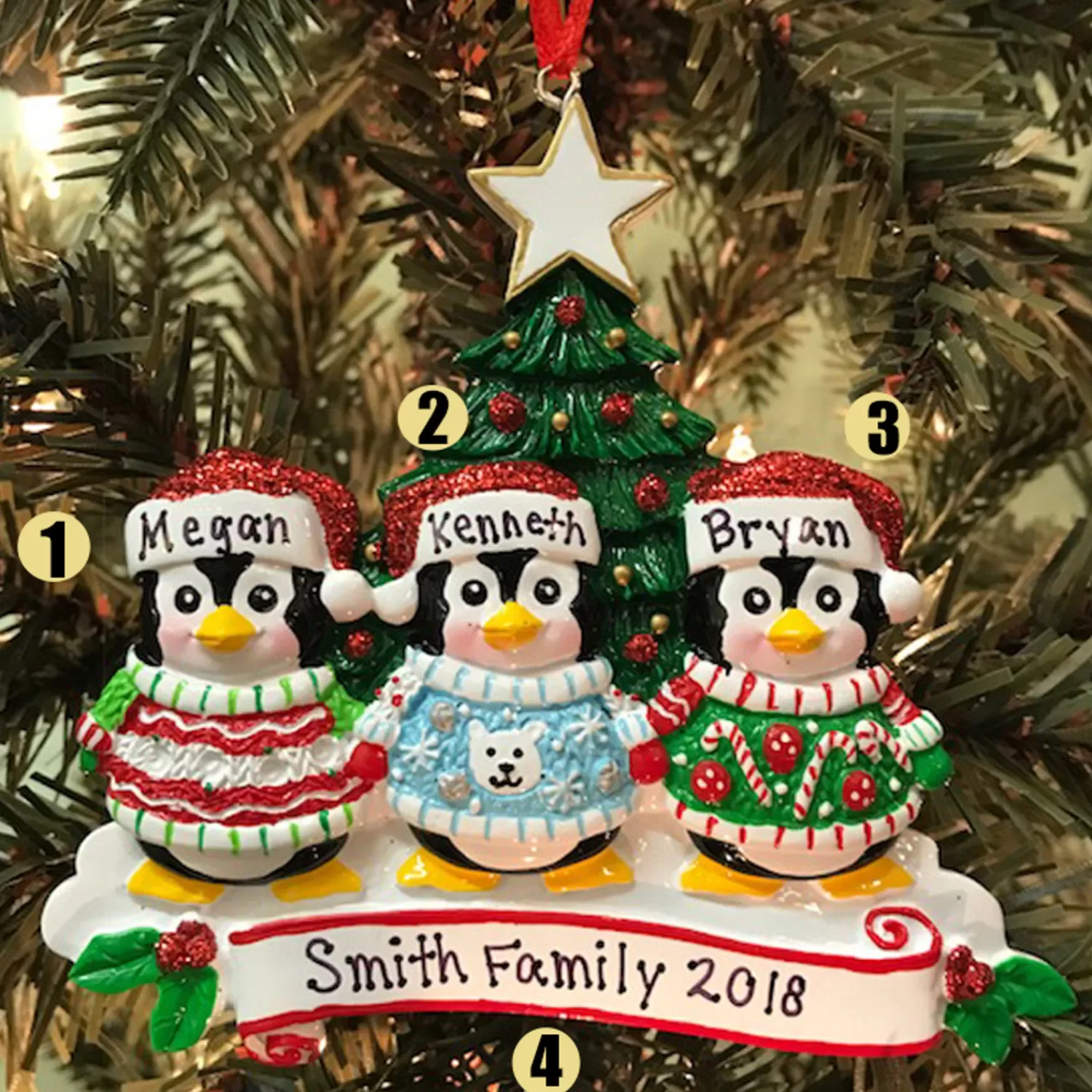 The Jolly Christmas Shop Personalized Ornaments·Family Ornaments | Ugly Sweater Penguin Family Of 3 Personalized Christmas Ornament