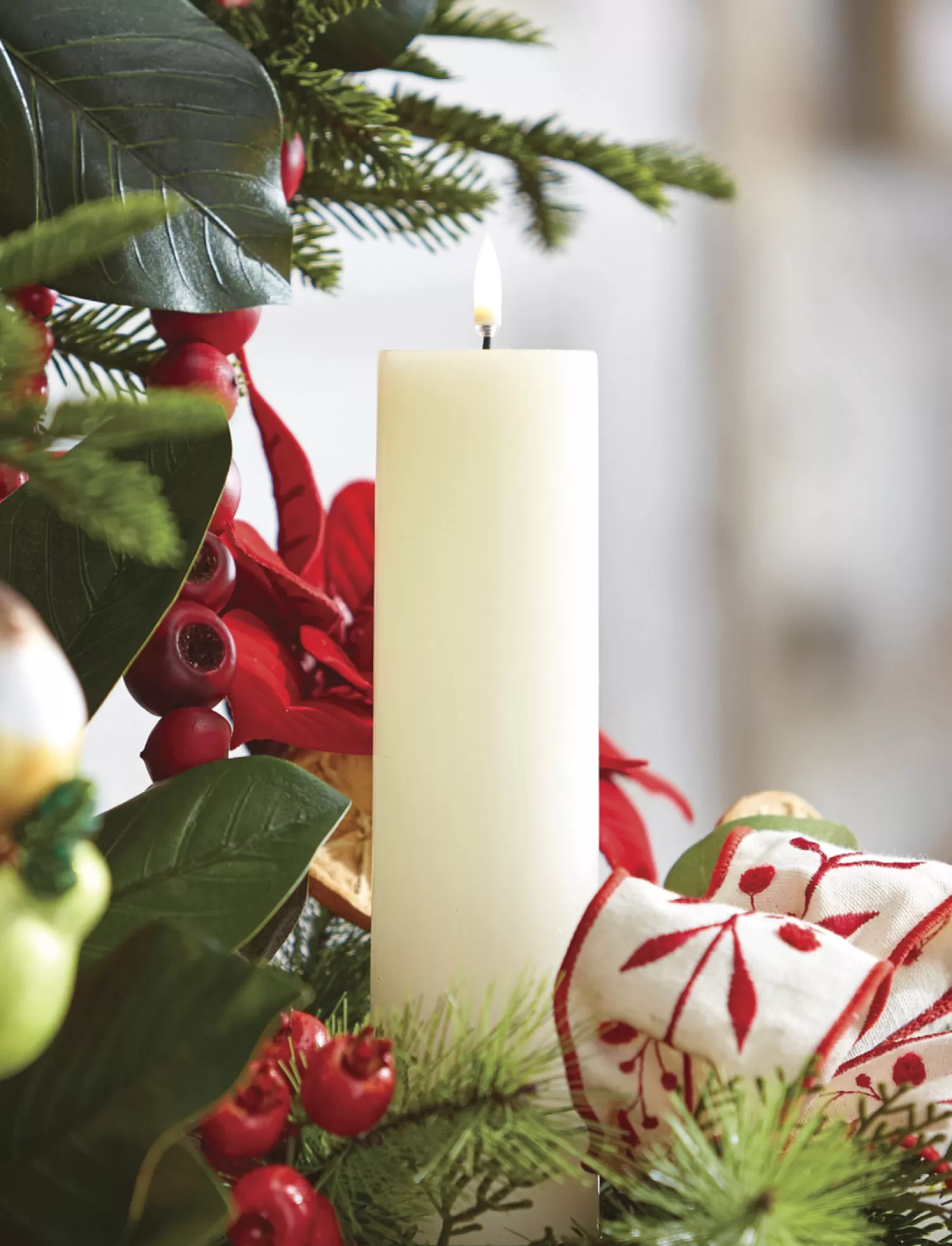 The Jolly Christmas Shop Sleigh Bells | O Tannebaun | Uyuni 2.25" X 9.75" Ivory Flat Top Flicker Flame Pillar Candle 4034509
