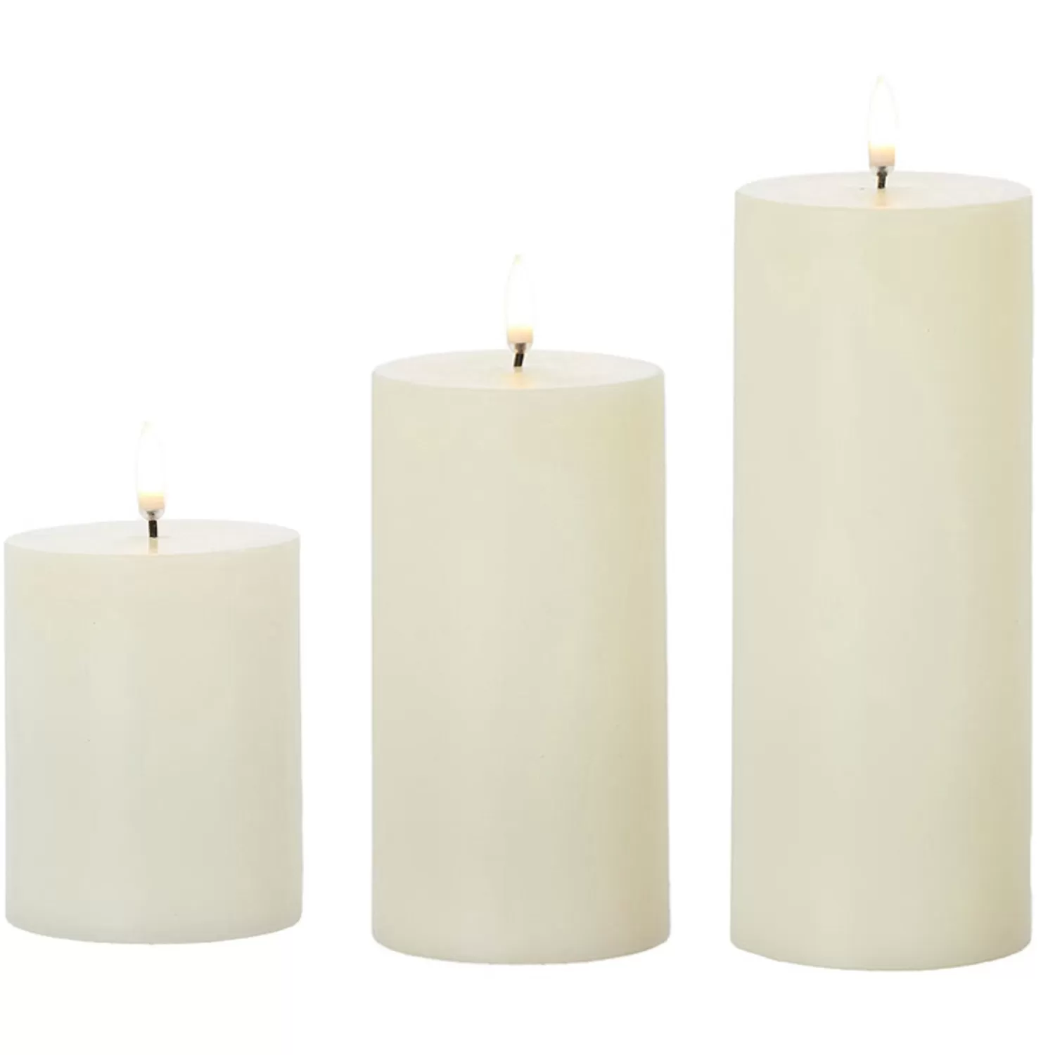 The Jolly Christmas Shop O Tannebaun | Jingle And Cocoa | Uyuni 3" X 5", 7" Or 9" Ivory Flat Top Flicker Flame Pillar Candle