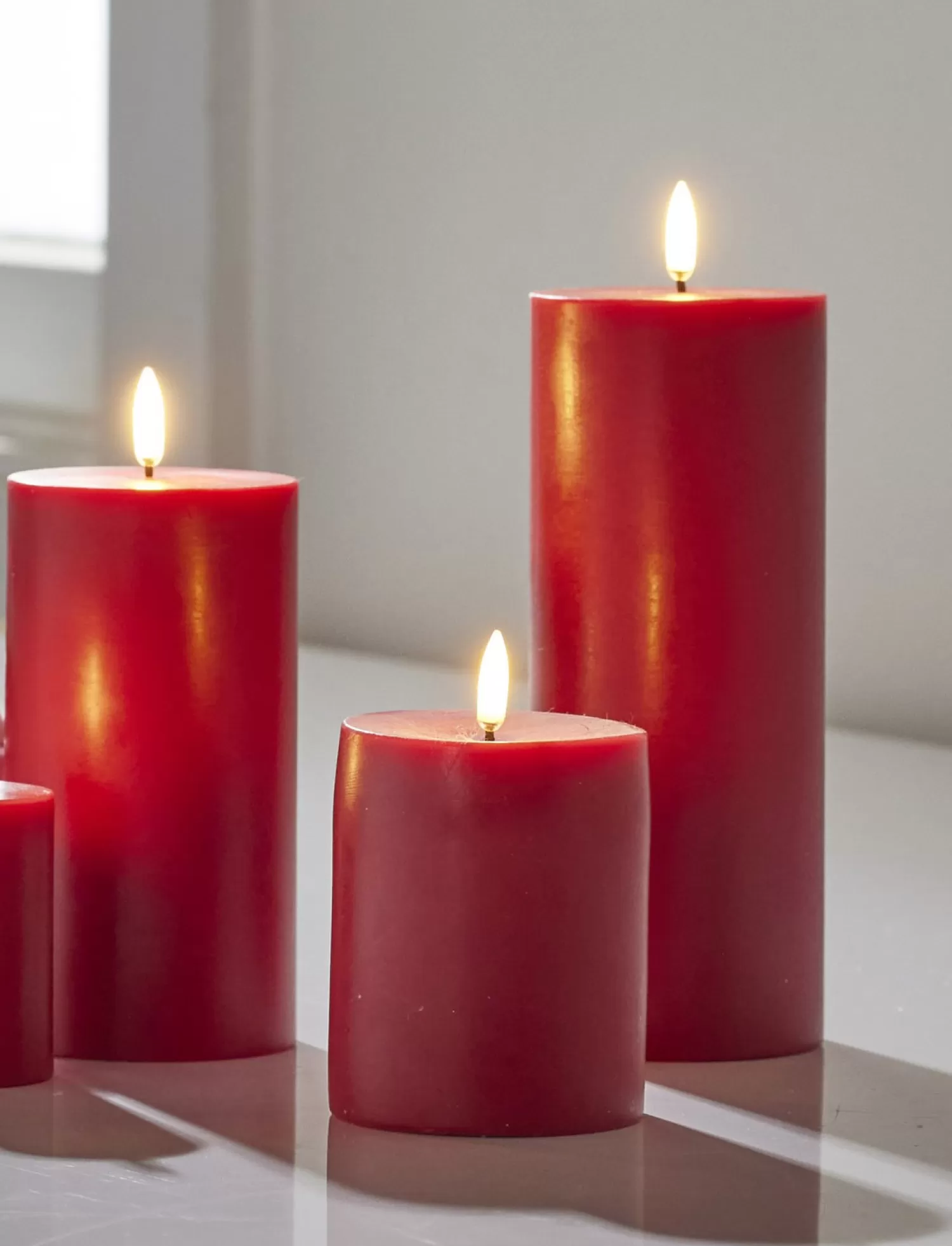 The Jolly Christmas Shop O Tannebaun | Jingle And Cocoa | Uyuni 3" X 5" Or 7" Or 9" Flat Top Moving Flame Red Unscented Pillar Battery Candle