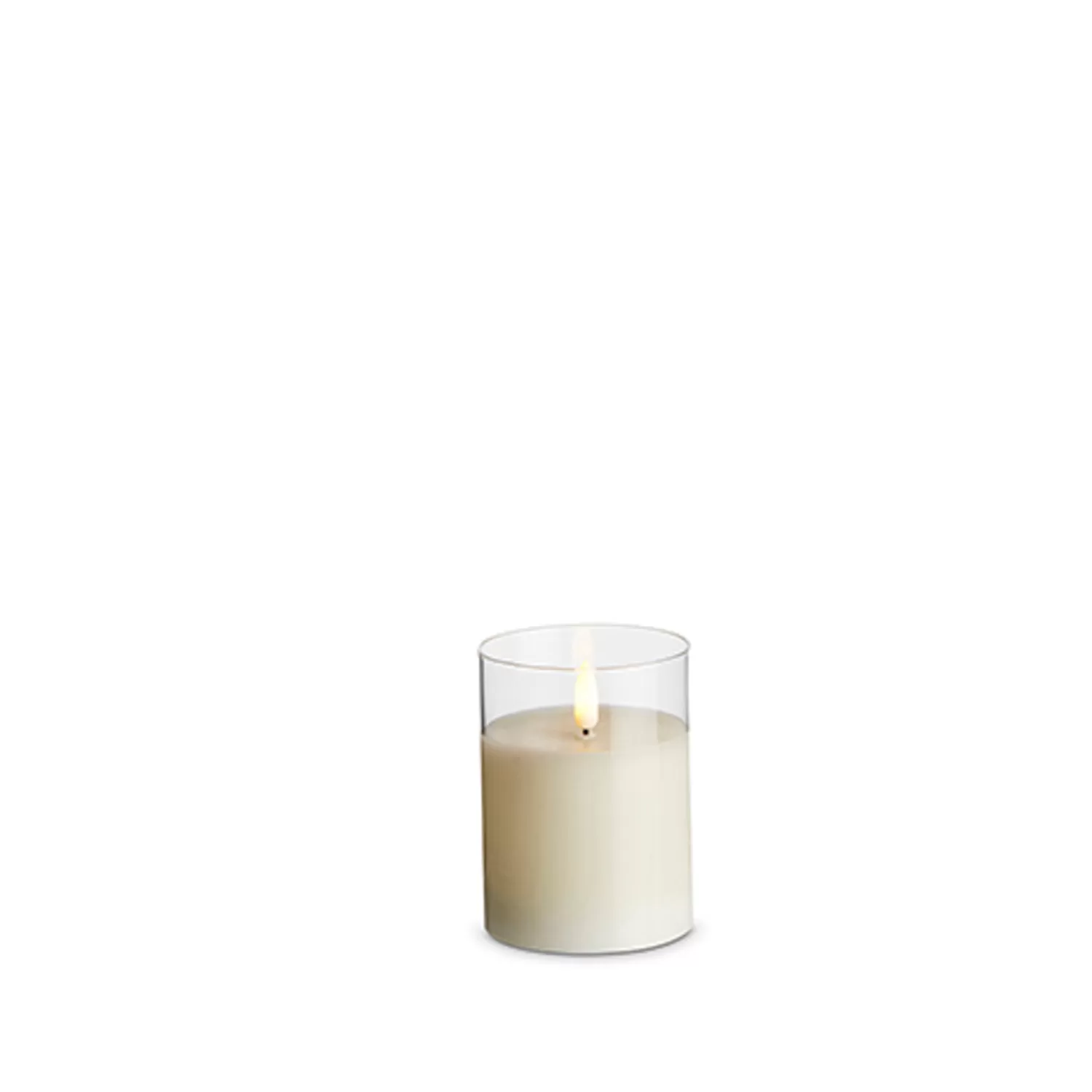 The Jolly Christmas Shop Figurines | Vintage Farm House | Uyuni Moving Flame Clear Glass Ivory Pillar Battery Candle