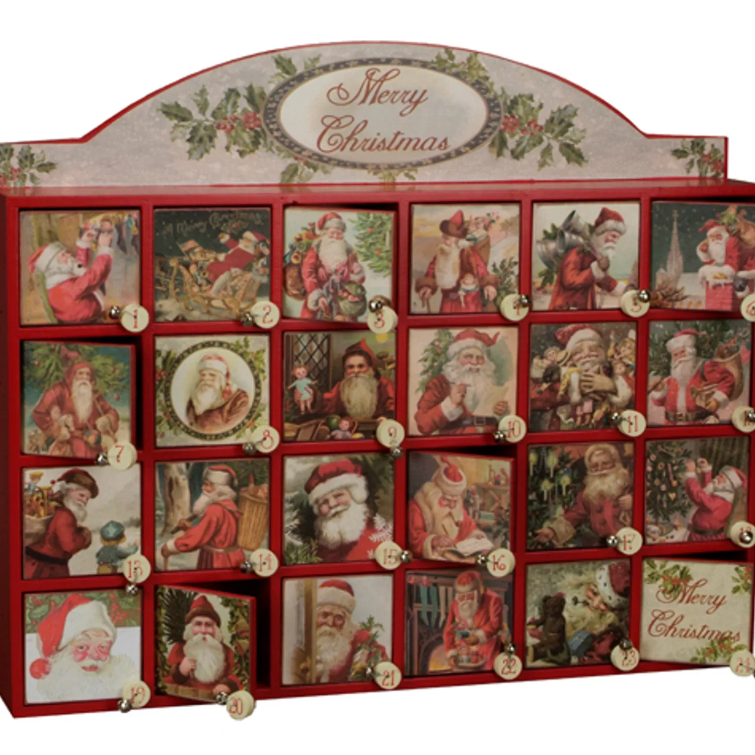 The Jolly Christmas Shop Vintage Decorations | Classic Carols | Vintage Inspired Merry Santas Wooden Advent Calendar 45207