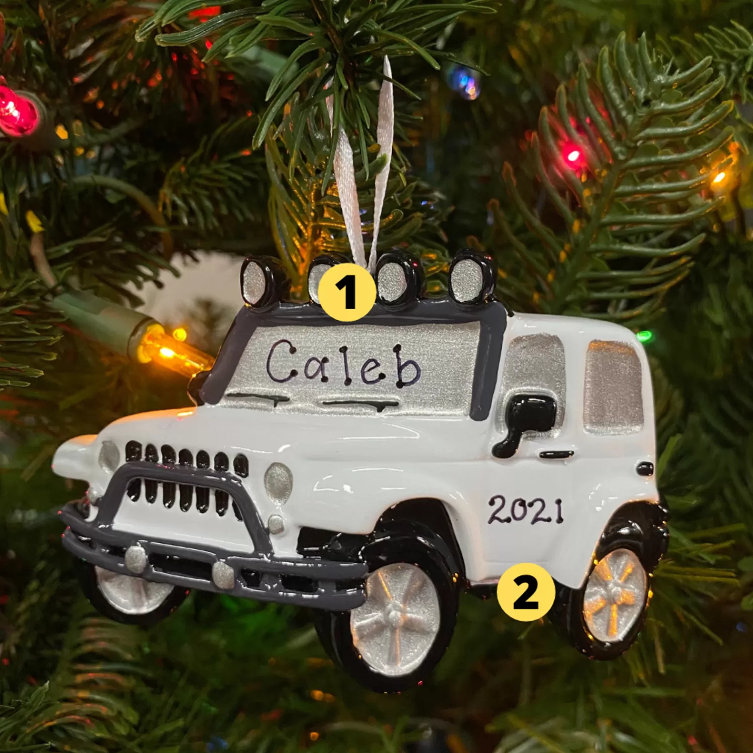 The Jolly Christmas Shop Personalized Ornaments·Misc. | Personalized Ornaments·Hobbies | White Jeep 4X4 Personalized Christmas Ornament White OR1763-W